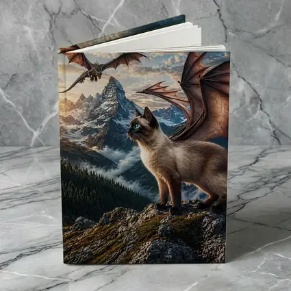 Siamese Cat Dragon Wings Mountain Sunset Fantasy