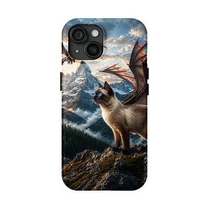 Siamese Cat Dragon Wings Mountain Sunset Fantasy