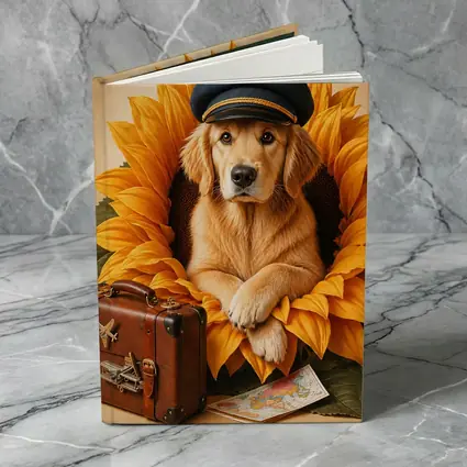 Golden Retriever Pilot Hat Sunflower Travel Adventure