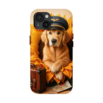 Golden Retriever Pilot Hat Sunflower Travel Adventure