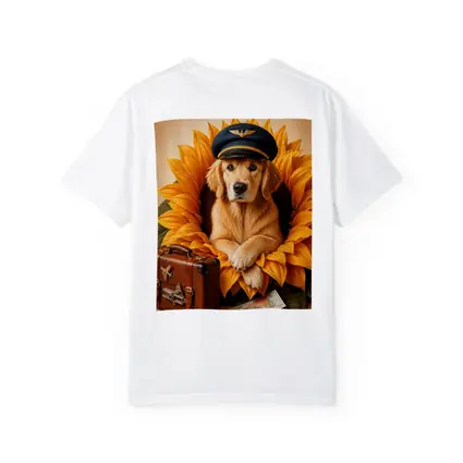 Golden Retriever Pilot Hat Sunflower Travel Adventure