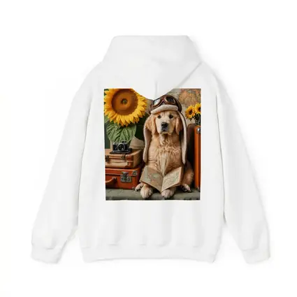 Golden Retriever Traveler With Sunflowers And Map