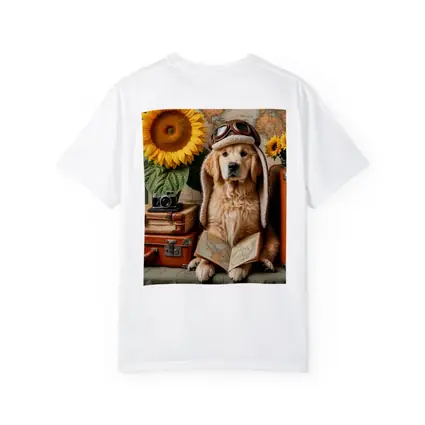 Golden Retriever Traveler With Sunflowers And Map