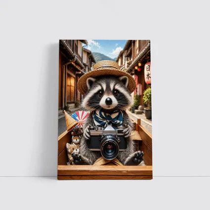 Raccoon Tourist With Camera Japanese Street