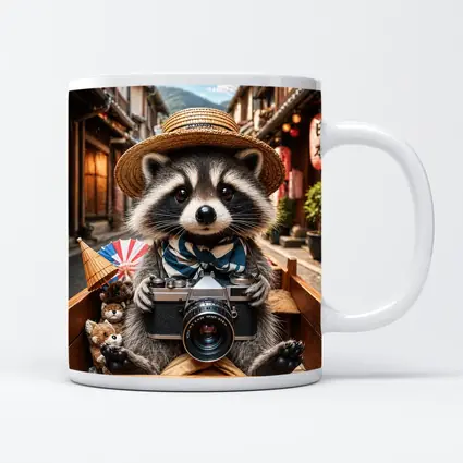 Raccoon Tourist With Camera Japanese Street