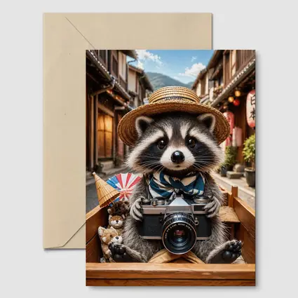Raccoon Tourist With Camera Japanese Street