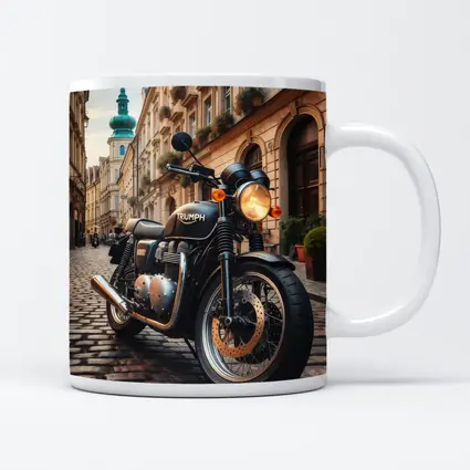 Triumph Motorcycle Parked on European Cobblestone Street