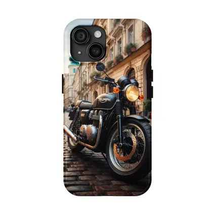 Triumph Motorcycle Parked on European Cobblestone Street
