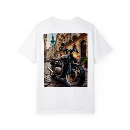 Triumph Motorcycle Parked on European Cobblestone Street