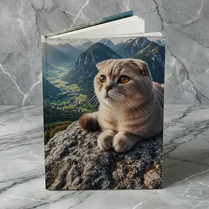 Scottish Fold Cat Resting On Mountain Peak