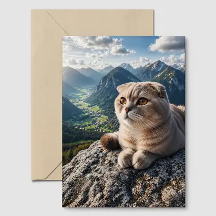 Scottish Fold Cat Resting On Mountain Peak