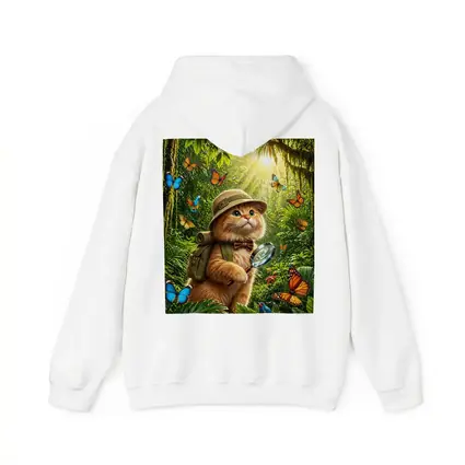 Explorer Cat With Butterflies In Jungle