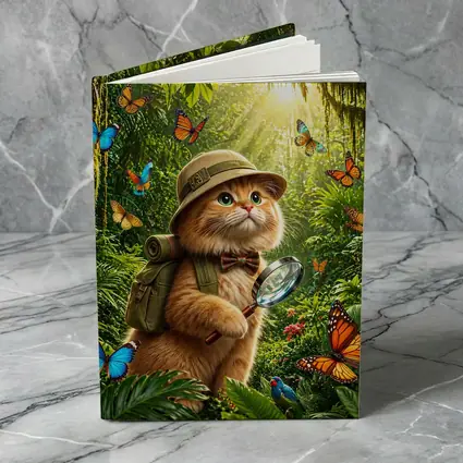 Explorer Cat With Butterflies In Jungle