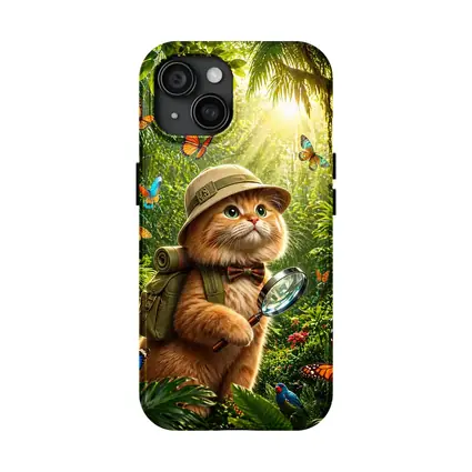 Explorer Cat With Butterflies In Jungle