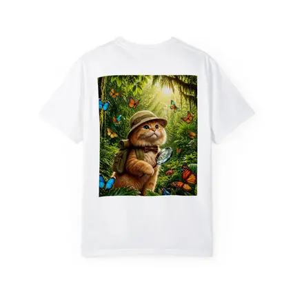 Explorer Cat With Butterflies In Jungle
