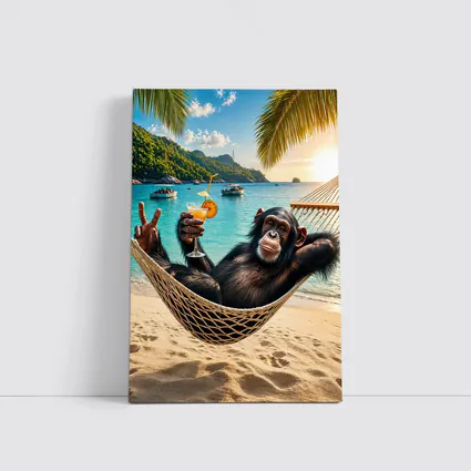 Chimpanzee Relaxing in Hammock Tropical Beach