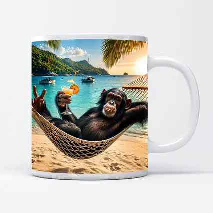 Chimpanzee Relaxing in Hammock Tropical Beach