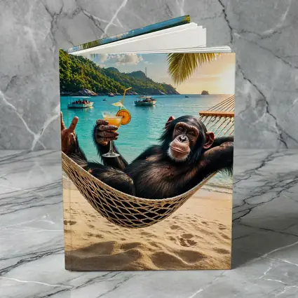 Chimpanzee Relaxing in Hammock Tropical Beach