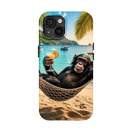 Chimpanzee Relaxing in Hammock Tropical Beach