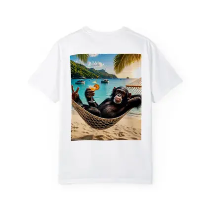 Chimpanzee Relaxing in Hammock Tropical Beach