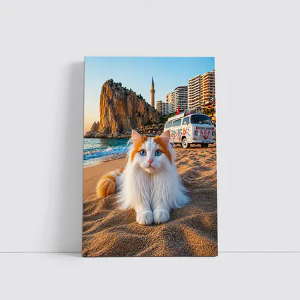 Turkish Van Cat on Sandy Beach Turkey