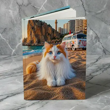 Turkish Van Cat on Sandy Beach Turkey