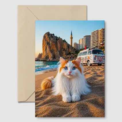 Turkish Van Cat on Sandy Beach Turkey