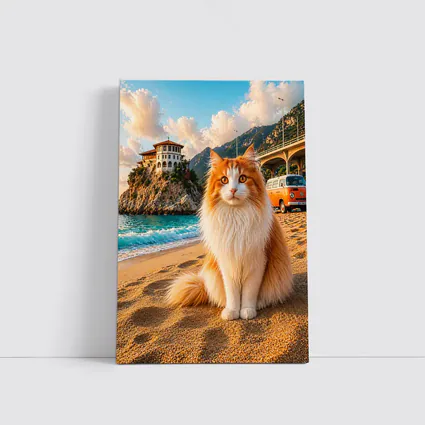 Turkish Van Cat on Sunny Beach Shore
