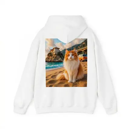 Turkish Van Cat on Sunny Beach Shore