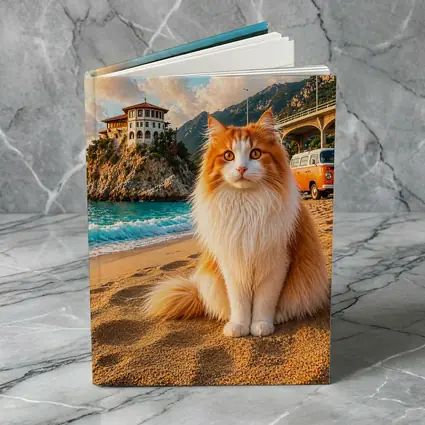 Turkish Van Cat on Sunny Beach Shore