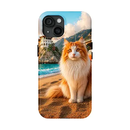 Turkish Van Cat on Sunny Beach Shore