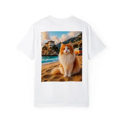 Turkish Van Cat on Sunny Beach Shore
