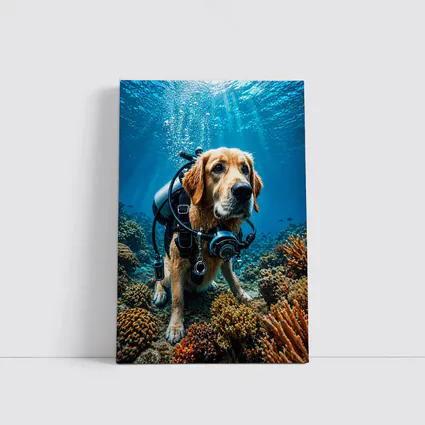 Golden Retriever Scuba Diver Underwater Coral Reef