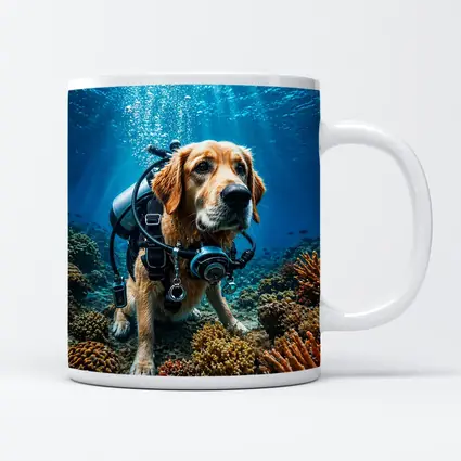 Golden Retriever Scuba Diver Underwater Coral Reef