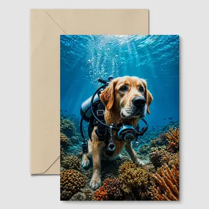 Golden Retriever Scuba Diver Underwater Coral Reef