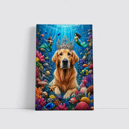 Golden Retriever King Underwater Mermaids Coral Reef