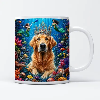 Golden Retriever King Underwater Mermaids Coral Reef