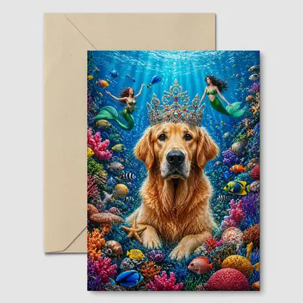 Golden Retriever King Underwater Mermaids Coral Reef