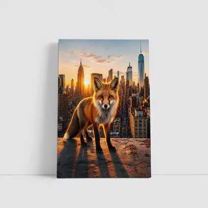 Red Fox Standing Over New York City Skyline
