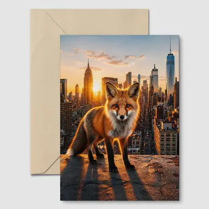 Red Fox Standing Over New York City Skyline