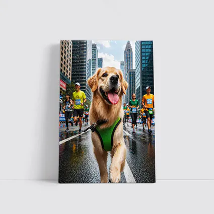 Golden Retriever Running City Marathon Race