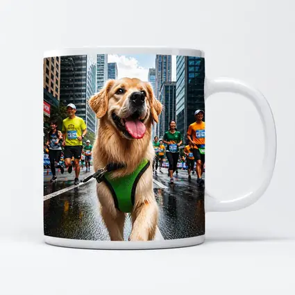 Golden Retriever Running City Marathon Race
