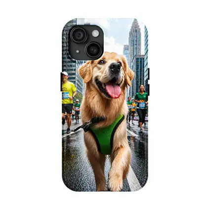 Golden Retriever Running City Marathon Race