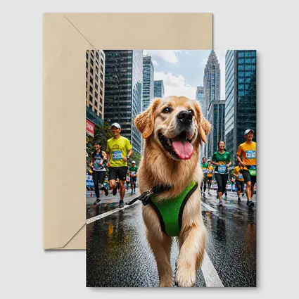 Golden Retriever Running City Marathon Race