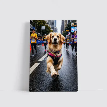 Golden Retriever Running City Marathon Street