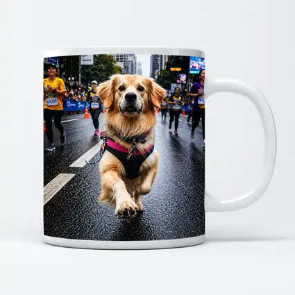 Golden Retriever Running City Marathon Street