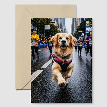Golden Retriever Running City Marathon Street