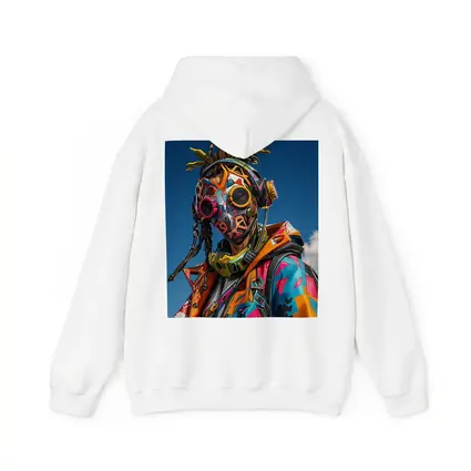 Graffiti Cyberpunk Masked Figure Blue Sky