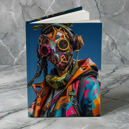 Graffiti Cyberpunk Masked Figure Blue Sky