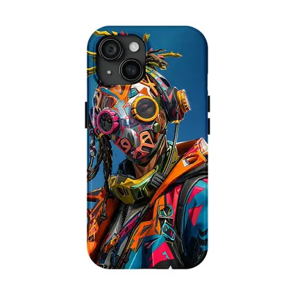 Graffiti Cyberpunk Masked Figure Blue Sky